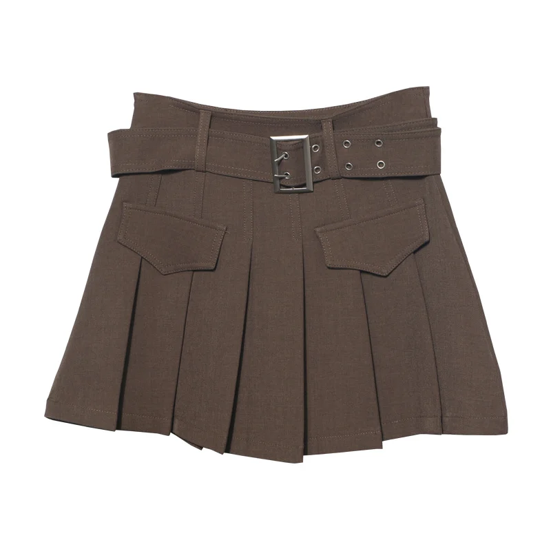 Uveng Real Shooting Hottie Retro Bright Line Dress Women Walk Light 100-Fold Skirt High-Rise Thin A Short Skirt 8201