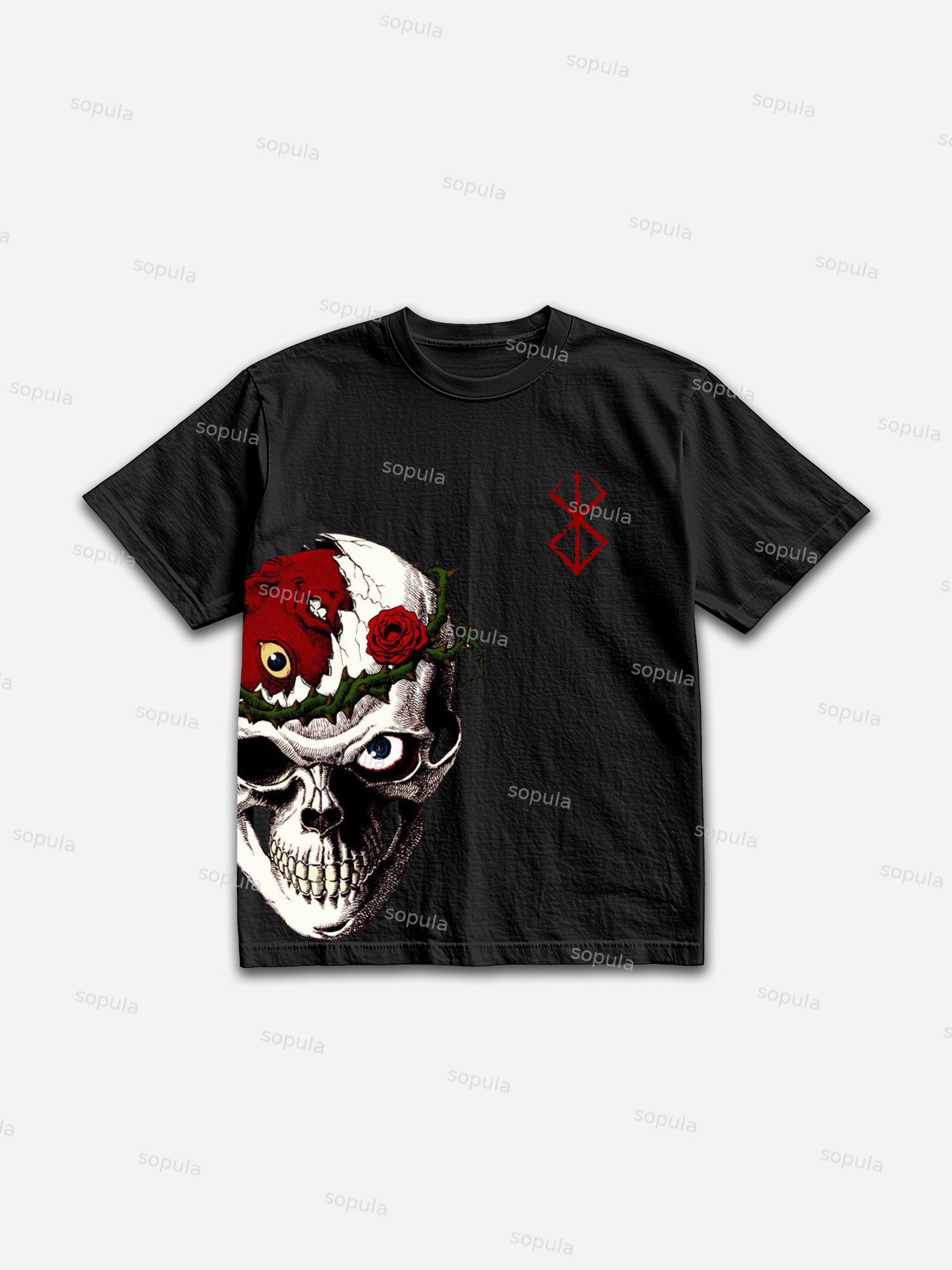 Berserk Manga Rose Skull Graphic Cotton T-shirt - SOPULA