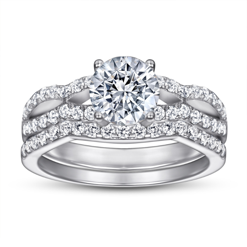 1 Carat D Color Moissanite S925 Sterling Silver Engagement Ring Set for Women Wedding Gift
