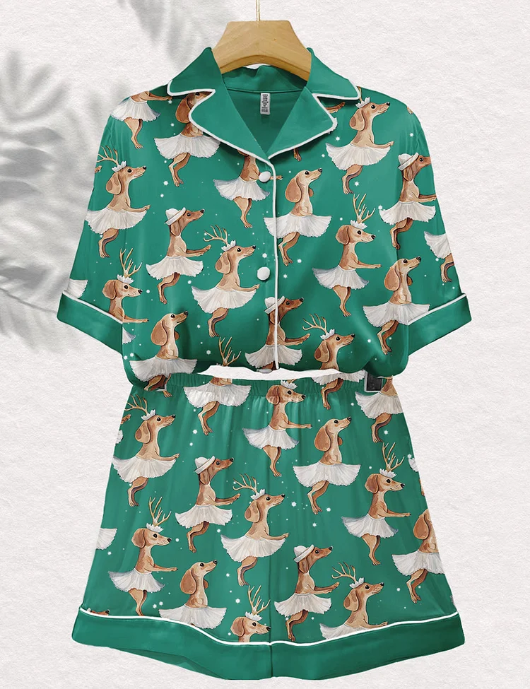 Women's Dachshund Ballet Christmas Art Pajama Set