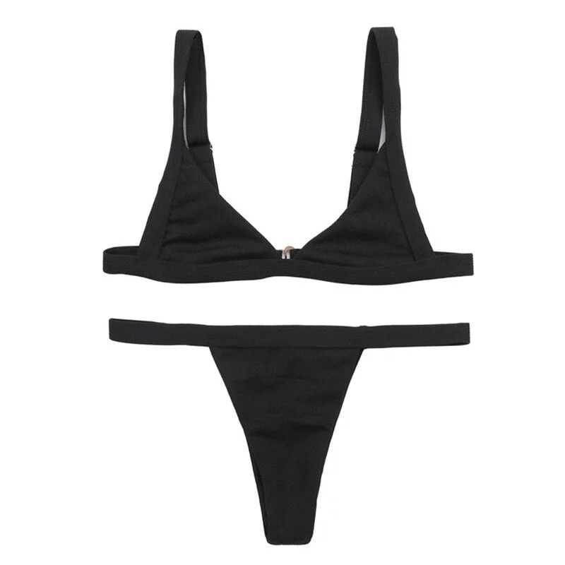 Sexy Brazilian Swimwear Women Bikini Set Solid Color Bandeau Low Waist Bottom Swimsuit Swimwear Bathing Suit Biquini Mujer