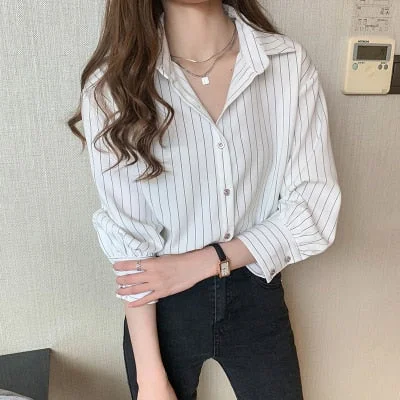 Autumn New Blouse Women Casual Striped Top Shirts Blouses Female Blusas Casual Ladies Office Blouses Top