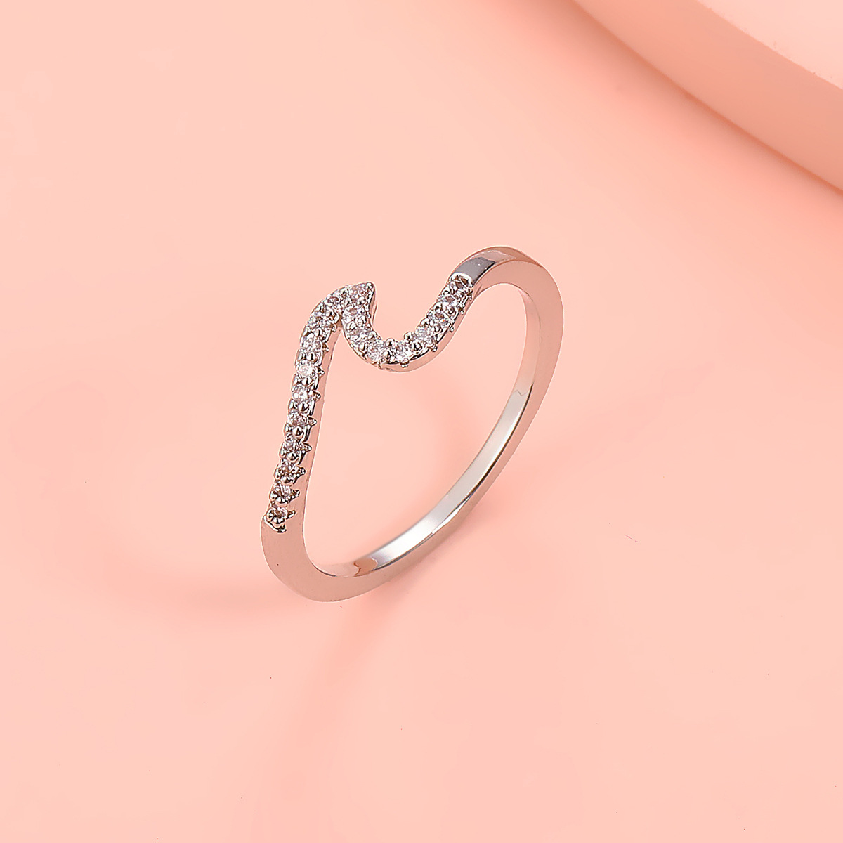 Wave Half Heart Zirconia Gold Plated Ring