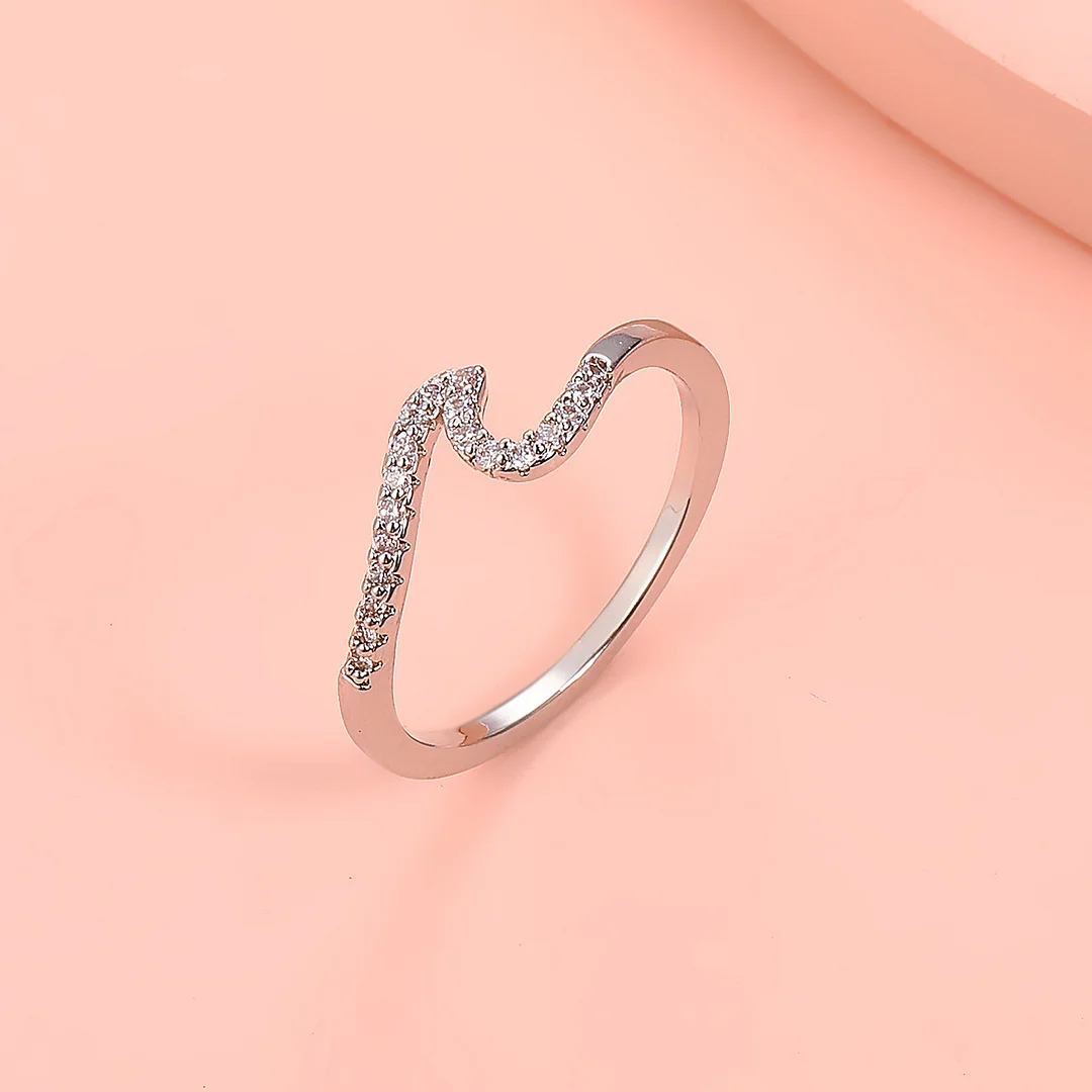 Wave Half Heart Zirconia Gold Plated Ring