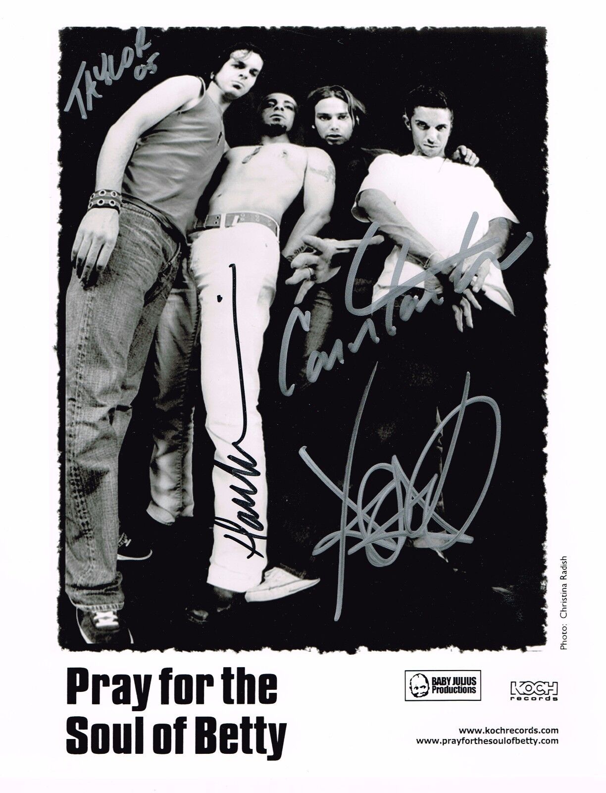 Pray for the Soul of Betty Hand Signed Autograph 8x10 Photo Poster painting Rock Band Constantin