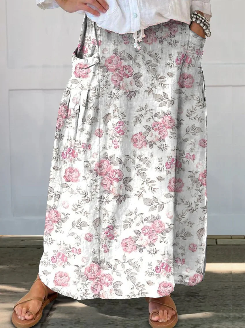 Retro Floral Print Women's Pocket Skirt