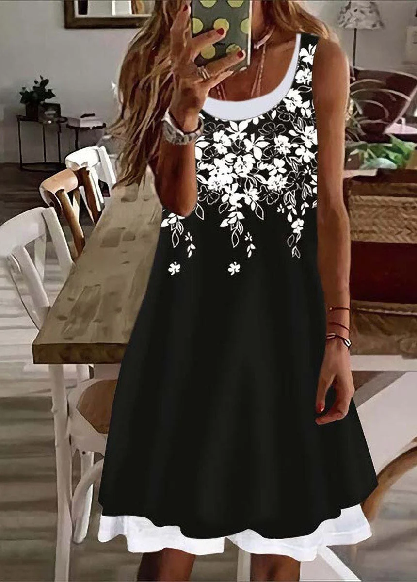Print Round Neck Sleeveless Dress