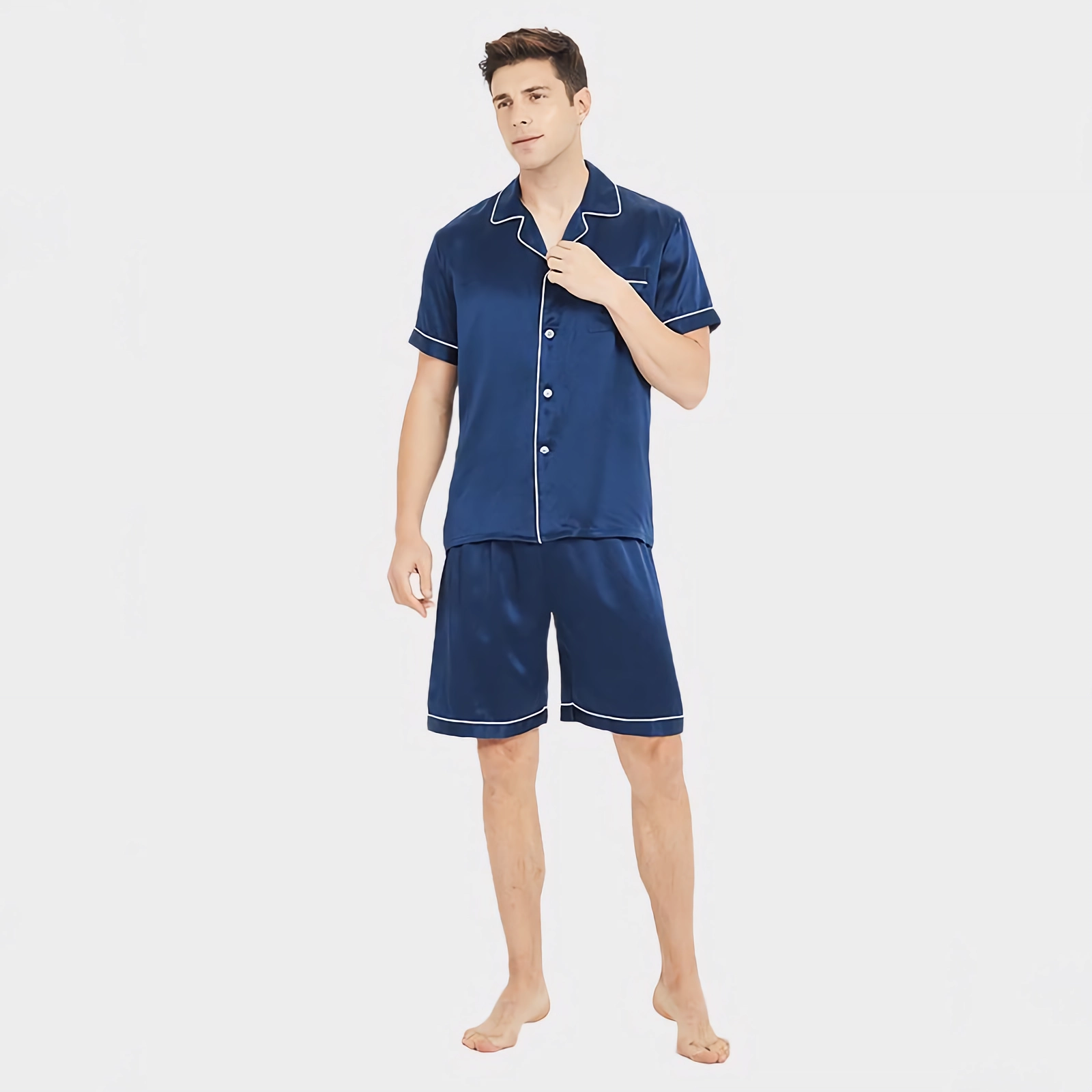 22 Momme  Blue Silk Pajamas For Men REAL SILK LIFE