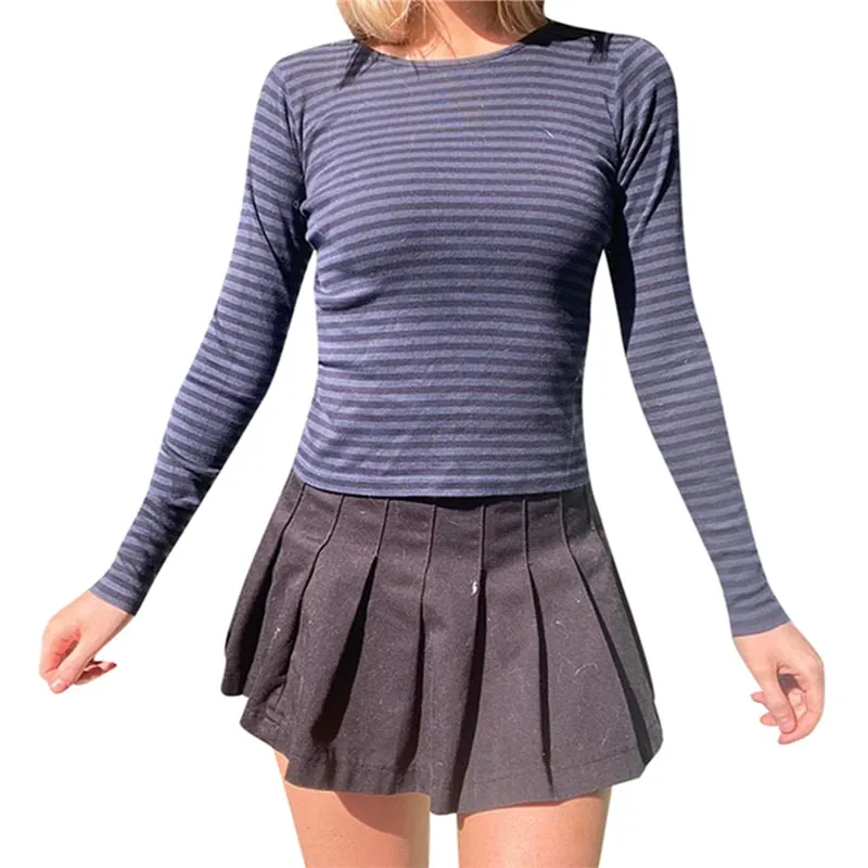 Xingqing Striped Kawaii Tops Y2K Women O Neck Long Sleeve Basic T Shirt 2022 Spring Cute Girl Outfit Fairycore Aesthetic Clothes