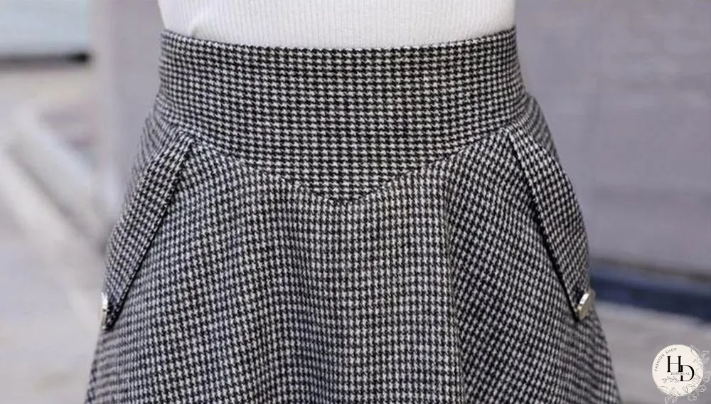 Women Woolen Elegant High Waist Plaid Skirts