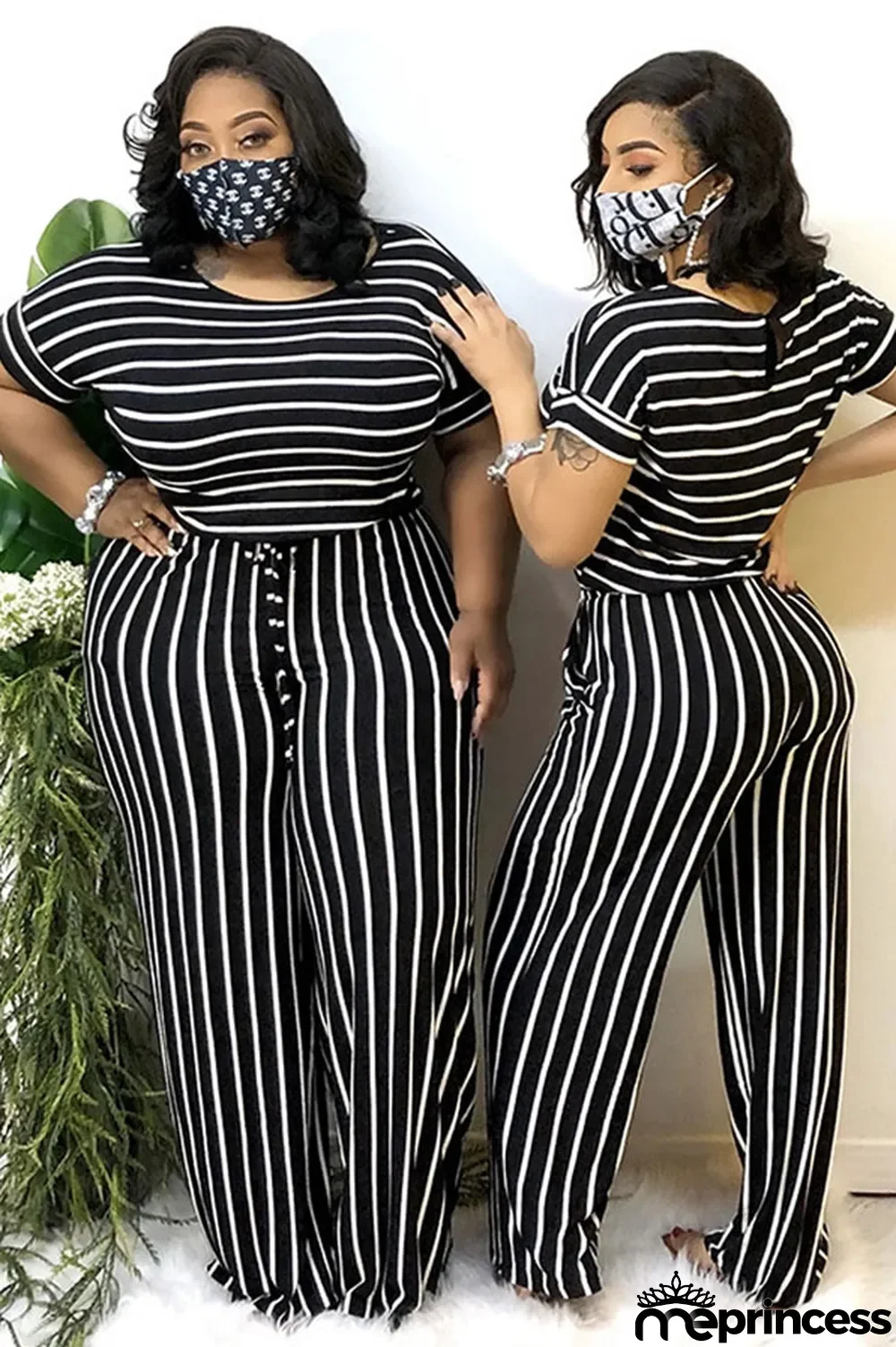 Grey Polyester Sexy Striped Print Stripe Plus Size