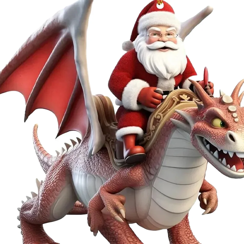 2 PCS Acrylic Santa Flying Dragon 2D Flat Christmas Tree Car Hangings Ornament
