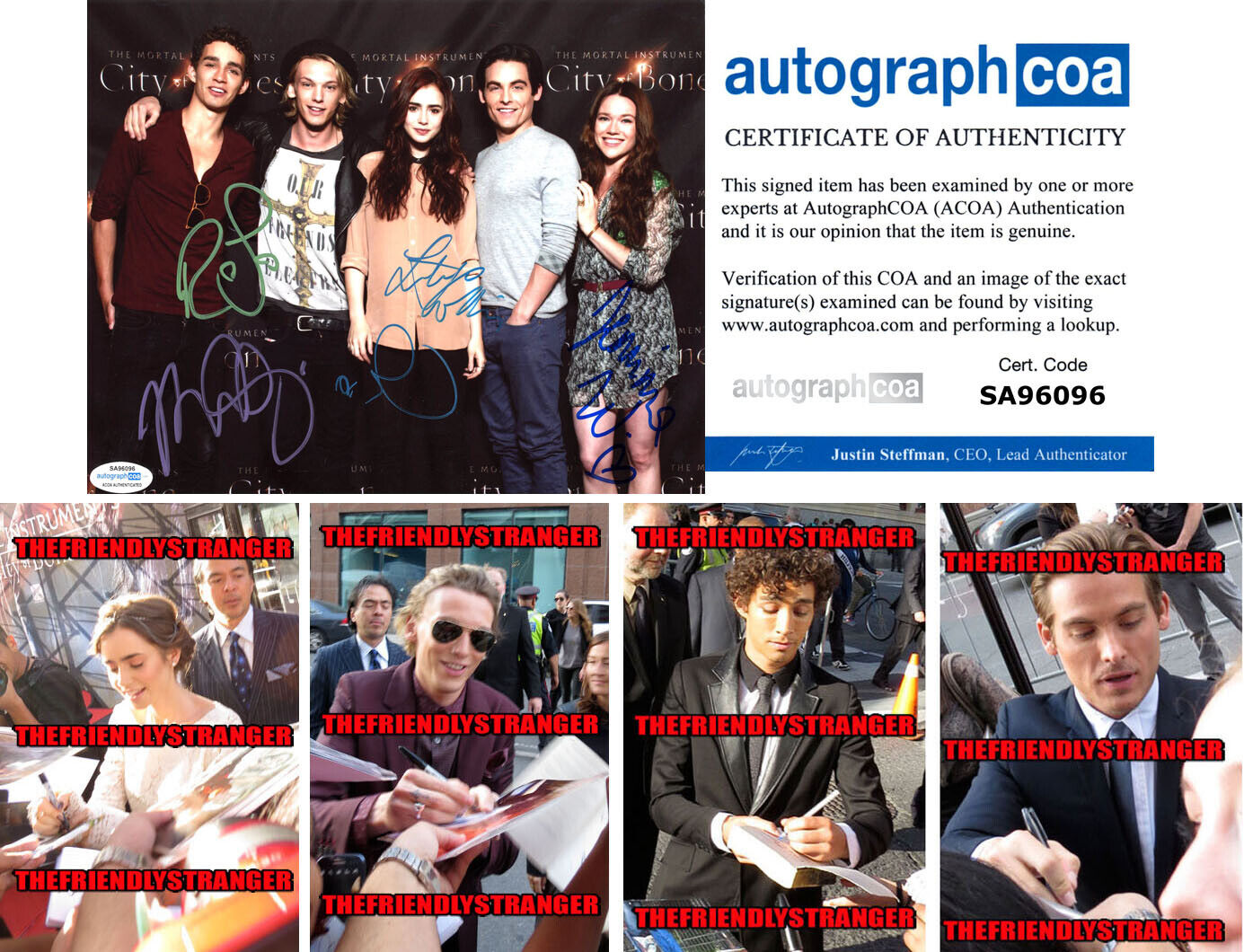 LILY COLLINS, JAMIE CAMPBELL BOWER +3 signed MORTAL INSTRUMENTS Photo Poster painting Proof ACOA