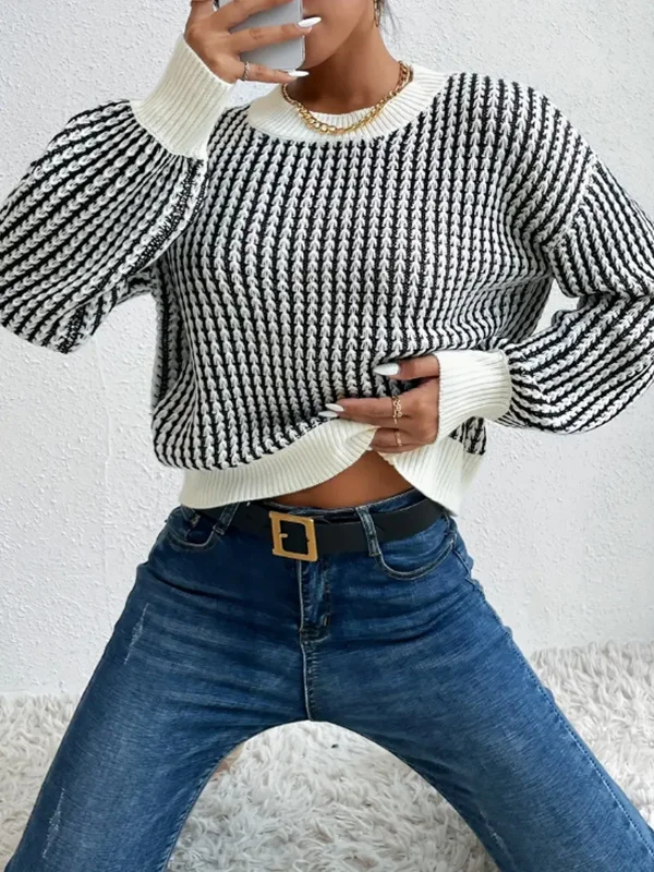 Nigikala Nigikala And Autumn Threaded Round-Neck Sweater Women's Jasmine Vertical Casual Knitting Top