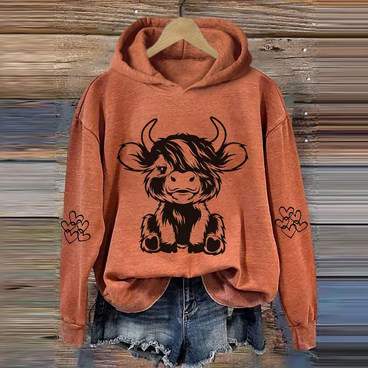 VChics Women's Highland Cow Casual Hoodie