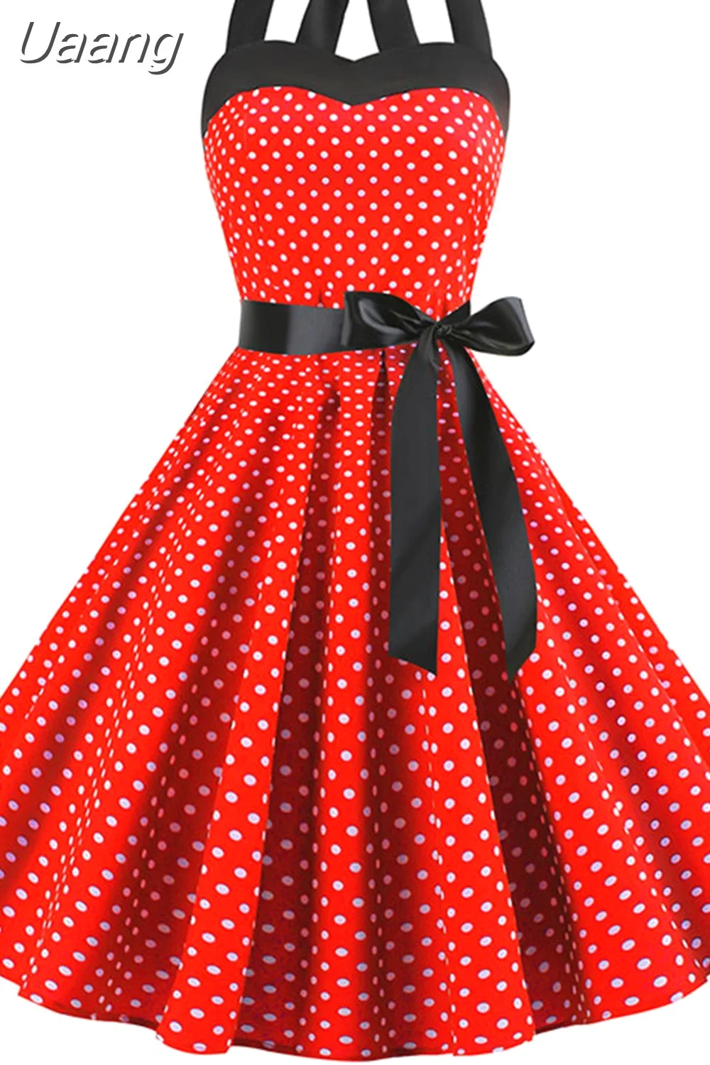 Uaang Polka Dot Halter Vintage Dress 50s 60s Gothic Pin Up Rockabilly Dress Robe Femme Sexy Retro Party Dress