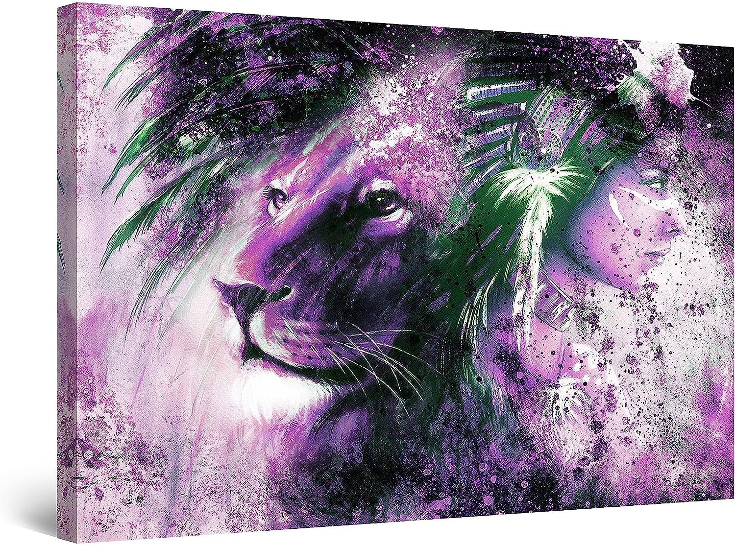 Startonight Canvas Wall Art Purple Lion and Woman Blended, Framed 32 inch  x 48 inch  32&#034; x 48&#034;