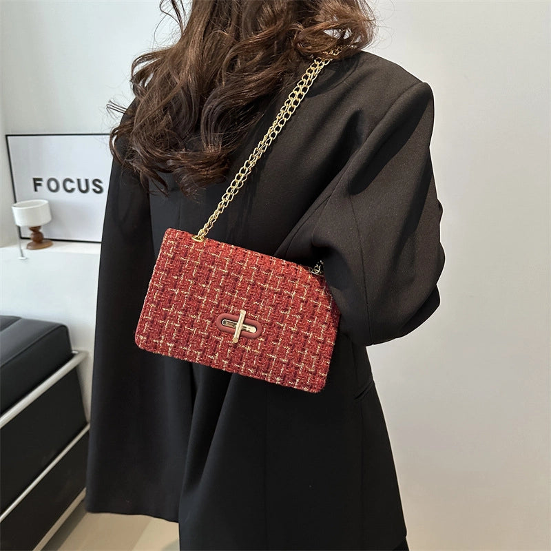 Women’s Small Pu Leather Color Block Streetwear Square Flip Cover Shoulder Bag