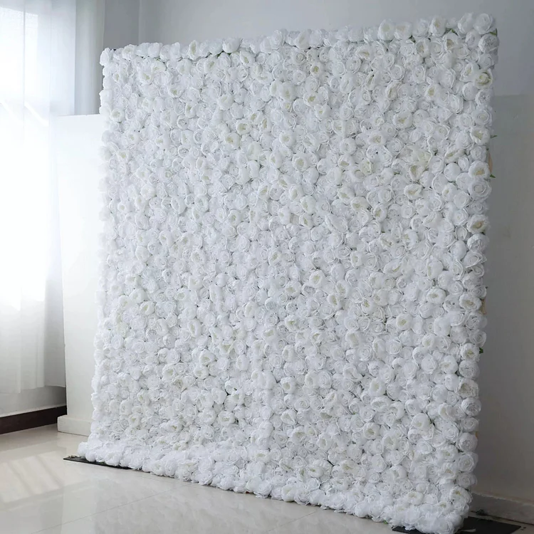 Presents: White Blossom Bliss &ndash; A Dense Array of Roses in an Artificial Fabric Flower Wall-VF-211