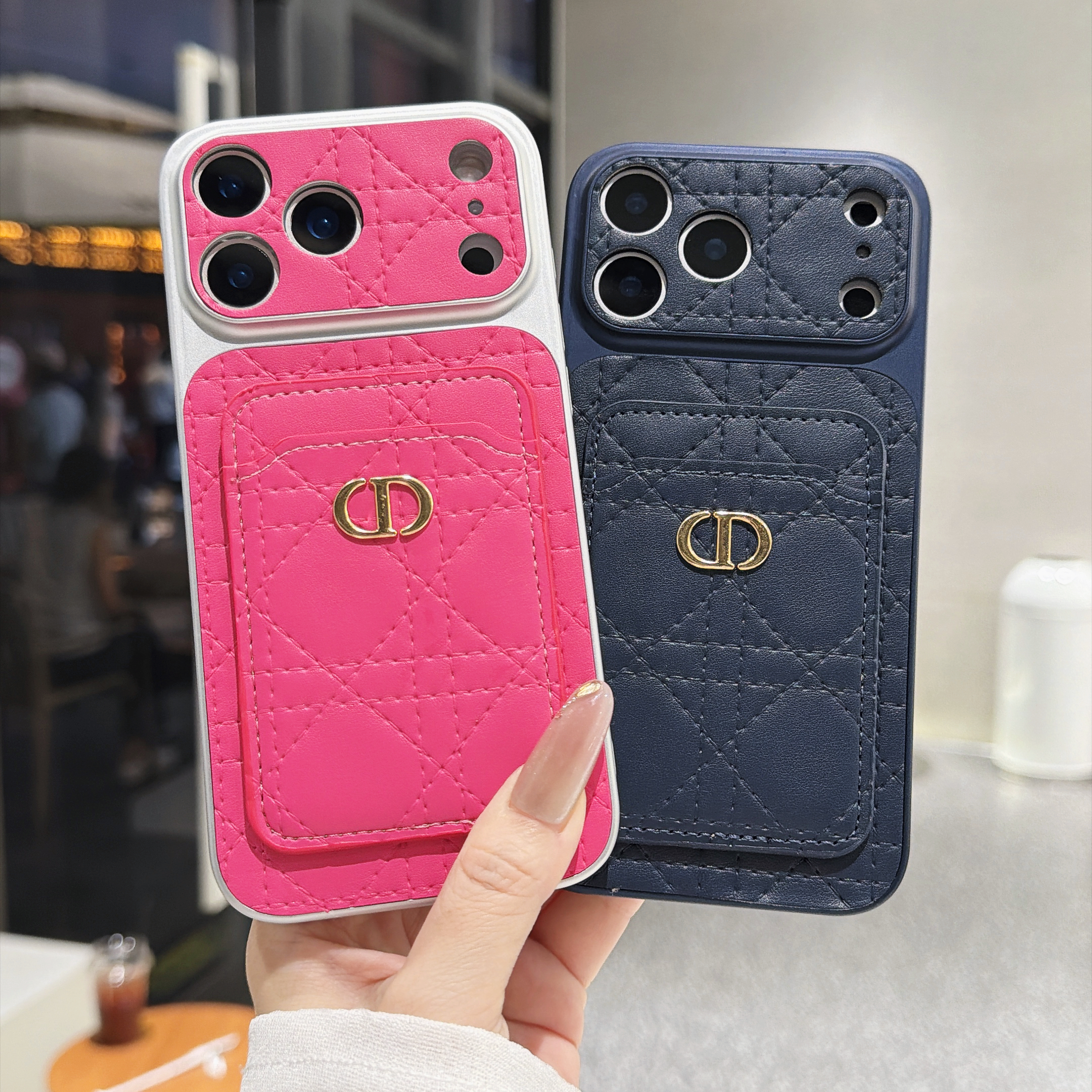 Parisian Chic Dior Oblique Leather Cardholder Case for iPhone 17 to 11 Series