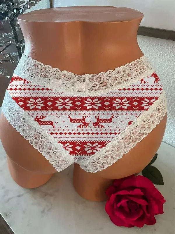 Christmas Snowflake Reindeer Lace Splicing Panties