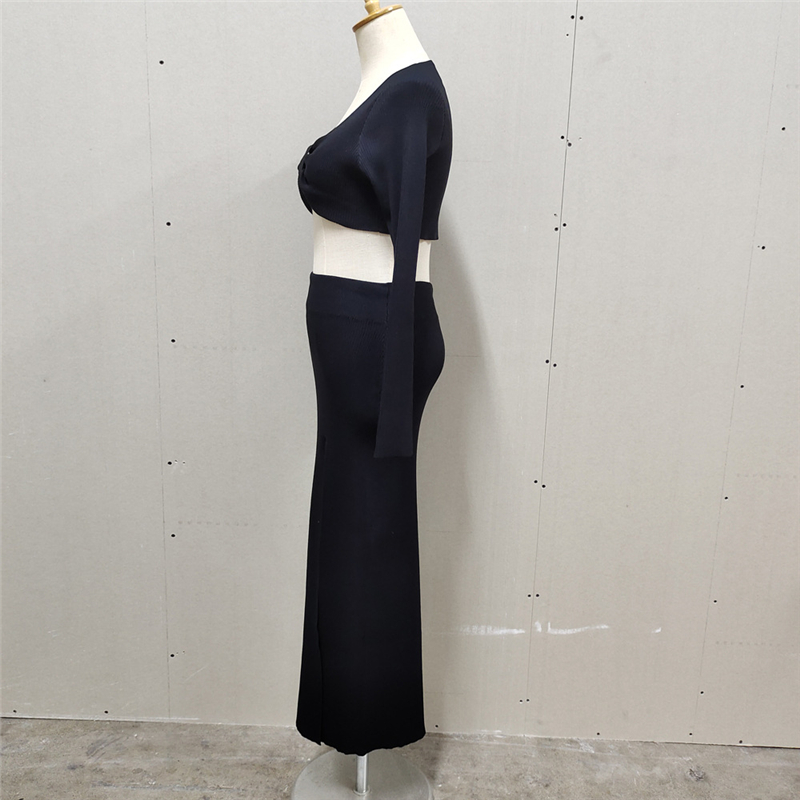 Ootddress Knitted Two Piece Dress Women Outfits Long Sleeve Crop Top and Midi Skirt High Split Out Dress Set Female Bodycon White 21 Ootddress Knitted Two Piece Dress Women Outfits Long Sleeve Crop Top and Midi Skirt High Split Out Dress Set Female Bodycon White