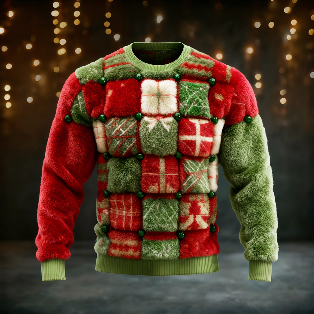 Christmas Gift Patchwork Design Men's Flannel Sweatshirt elevenforest