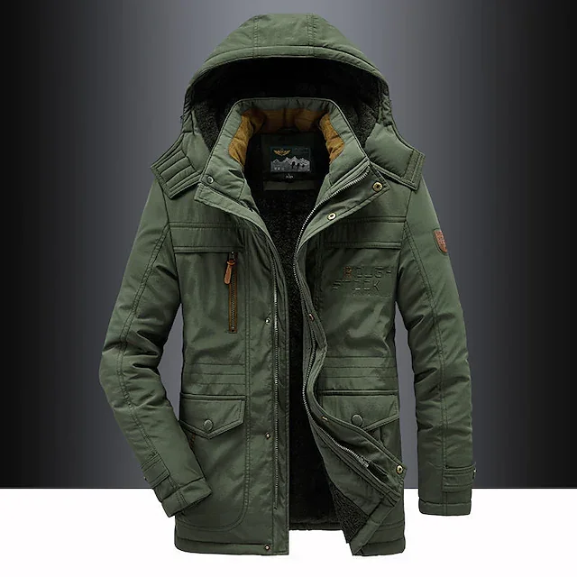 Men's Hiking Fleece Jacket Winter Jacket Thick Warm Hooded Parka