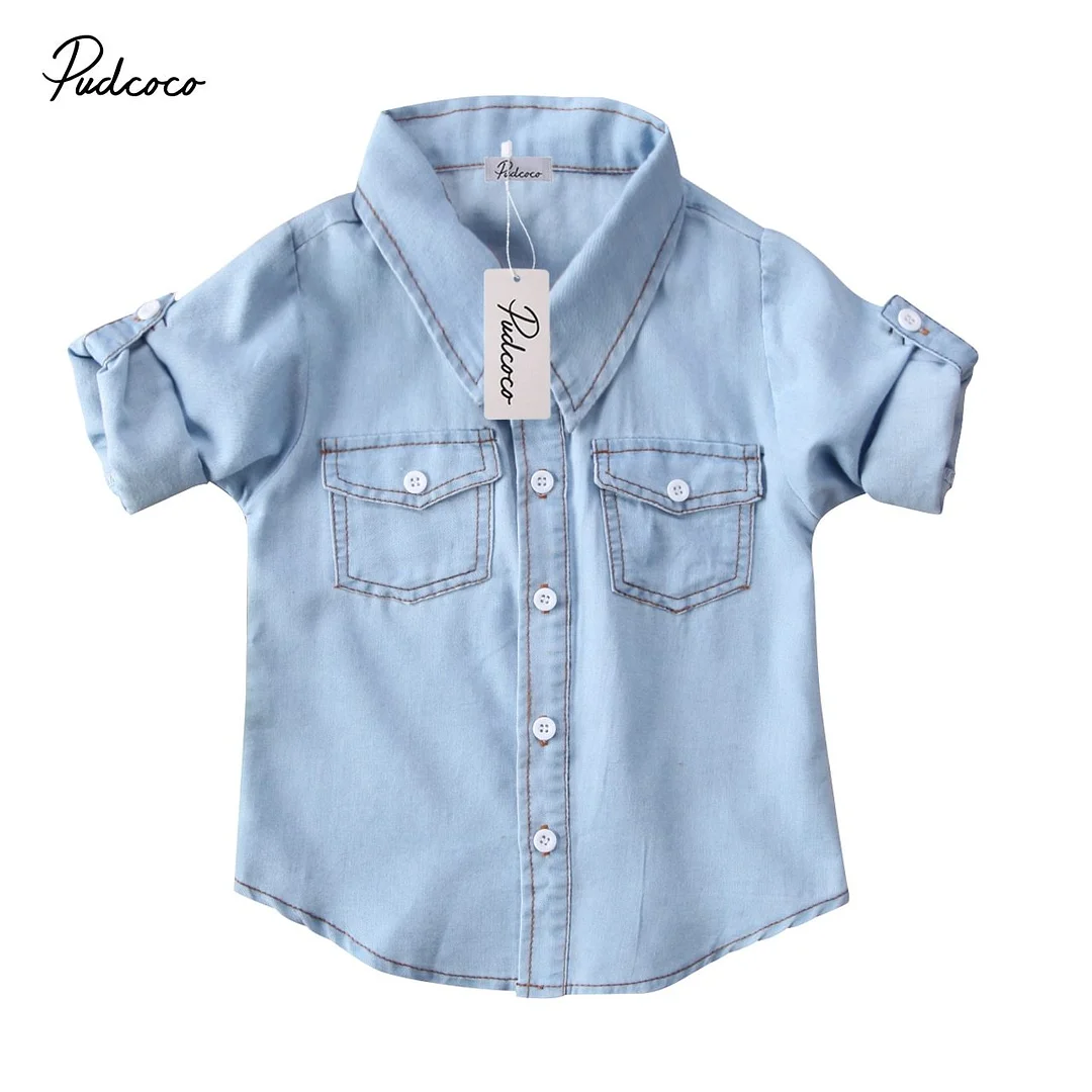 2020 Brand New Toddler Infant Child Kids Baby Boys Denim Shirt Long Sleeve T-shirt Top Clothes Pocket Casual Outfit 1-6T