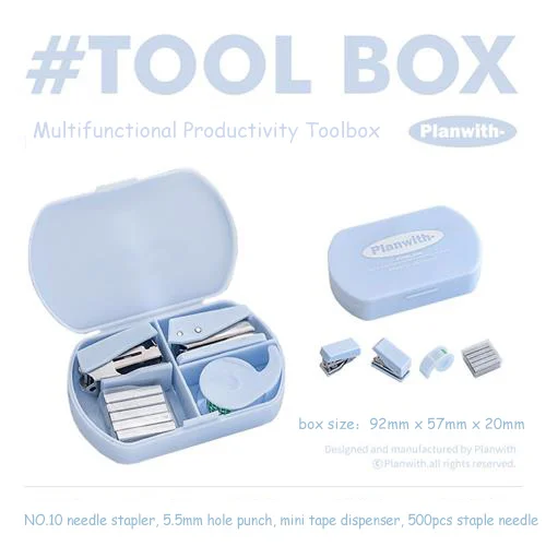 Journalsay 4 Pcs/set Mini Multifunctional Three-in-one Handbook Productivity Toolbox Stapler Hole Punch Tape Dispenser Set