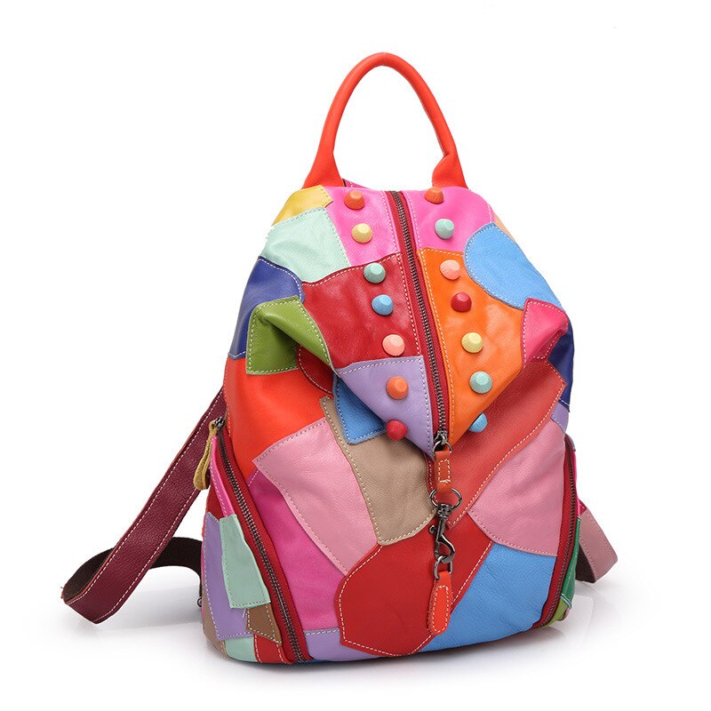 Front View  of Woosir Colorful Soft Leather Backpacks for Women