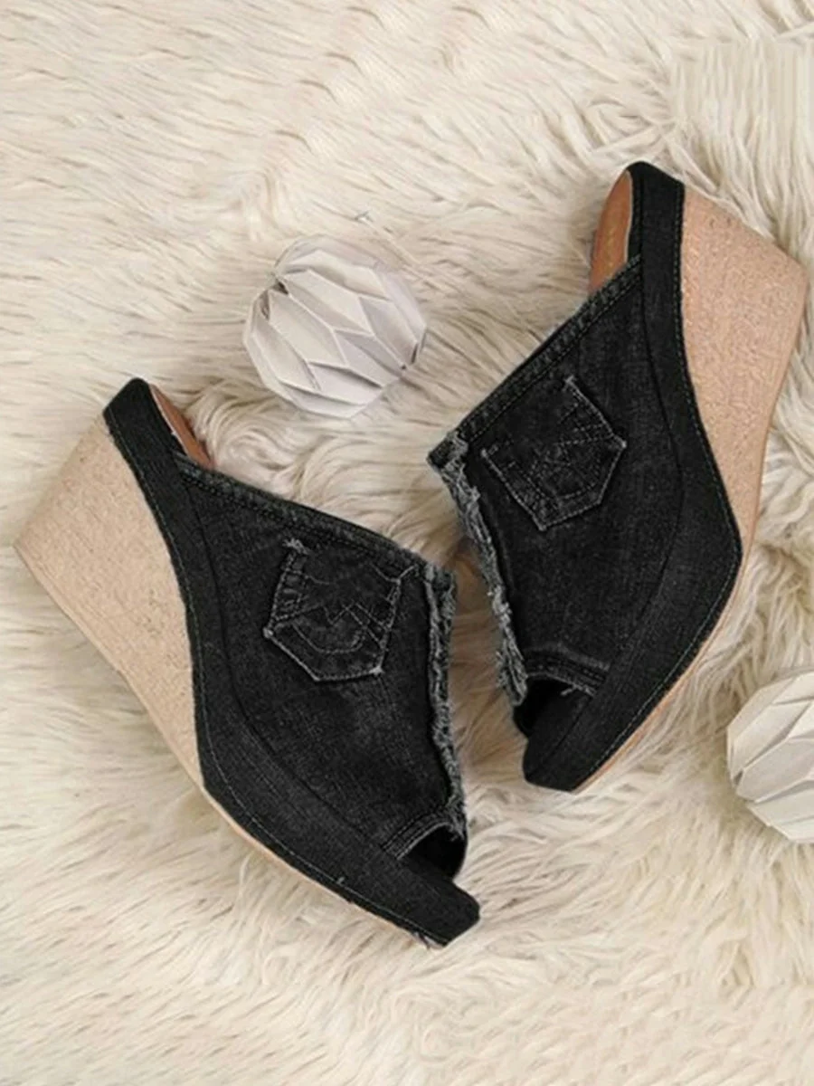 Sandalias De Cuña Casuales De Peep Toe