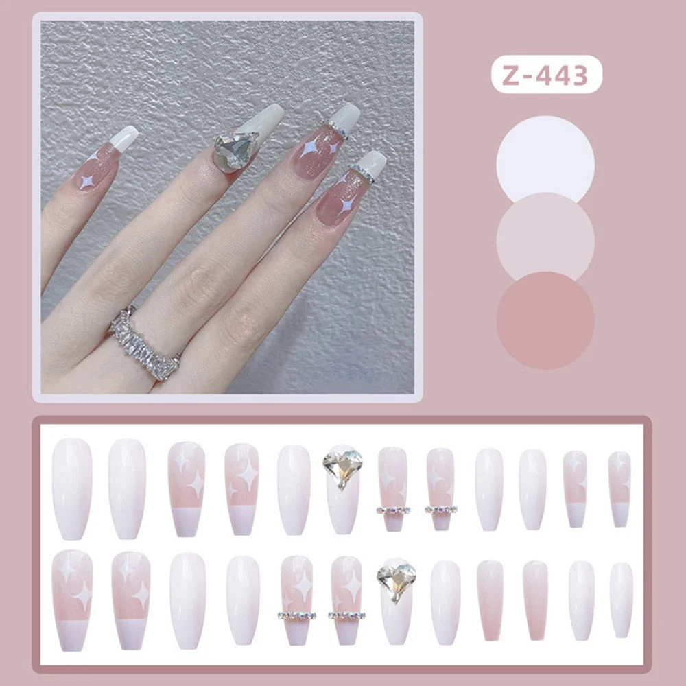 24pcs Pink Rose Design False Nail Patch Coffin Fake Nails Removable Long Paragraph Fashion Manicure Nail Art Press On Nail Tips-Nail Inspo