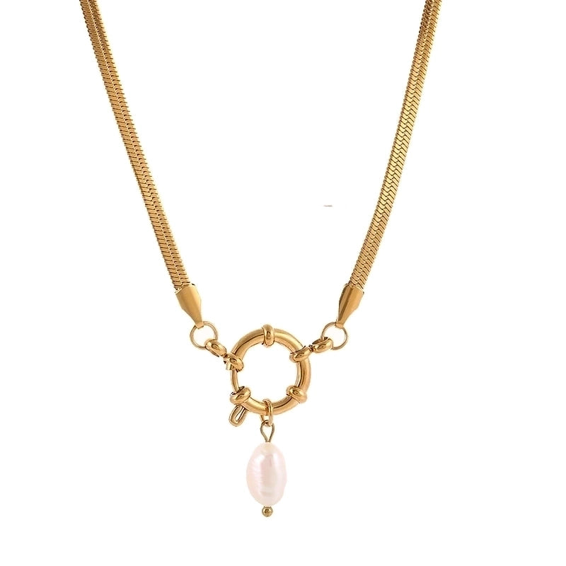 Elegant Circle 304 Stainless Steel 18K Gold Plated Buckle Pendant Necklace