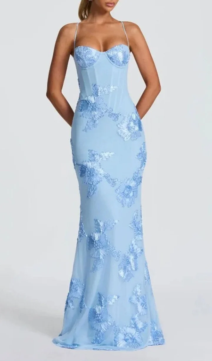 brazzers blue dress anal Printed V-Neck Ruffled Cap Sleeve Maxi Dress Gray / 2XL