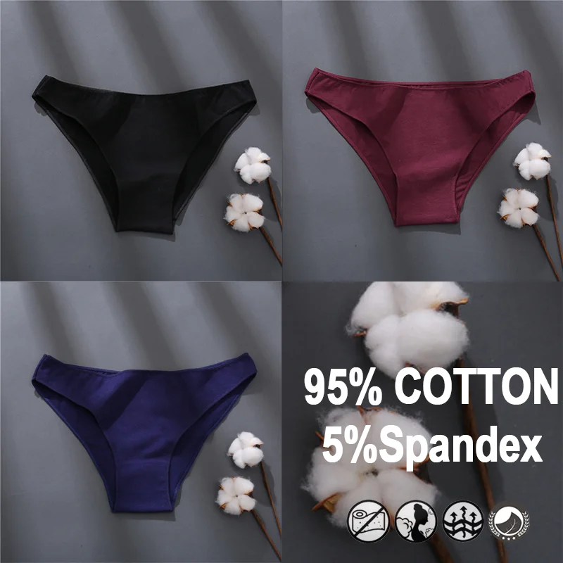 Billionm Women Sexy Cotton Panties Solid Color Underwear Simple Style Briefs Low Waist Breathable Panties Female Soft Intimates Lingerie