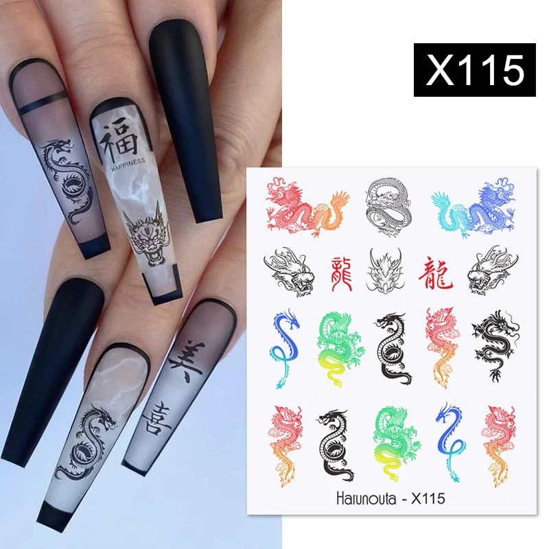 Harunouta Butterfly Flower Design Leaves Nail Water Decals Color Wave Geometric Line Charms Sliders Decoration Tips For Nail Art-Nail Inspo