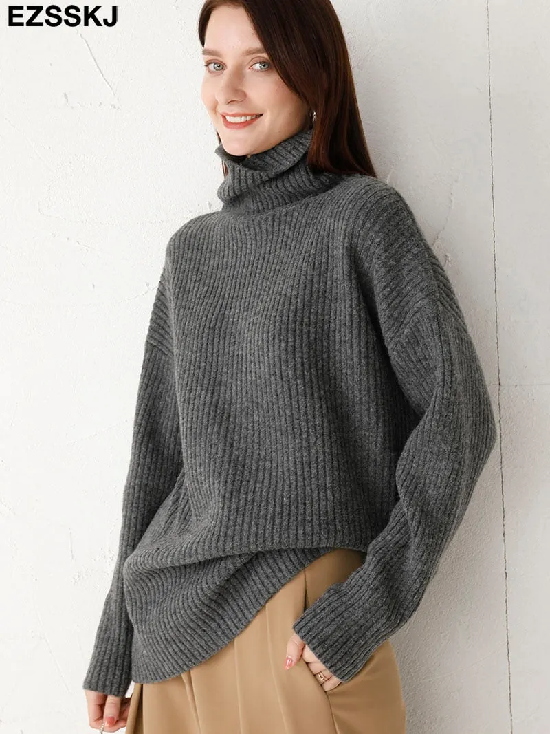 cashmere Autumn Winter highneck thick oversize Sweater pullovers Women 2021 LOOSE  sweater pullovers female Long Sleeve