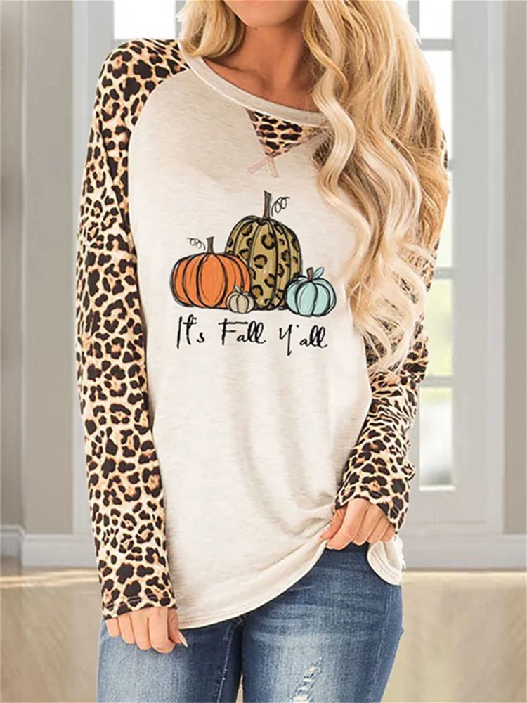 It's Fall Y'all Leopard Print Long Pullover