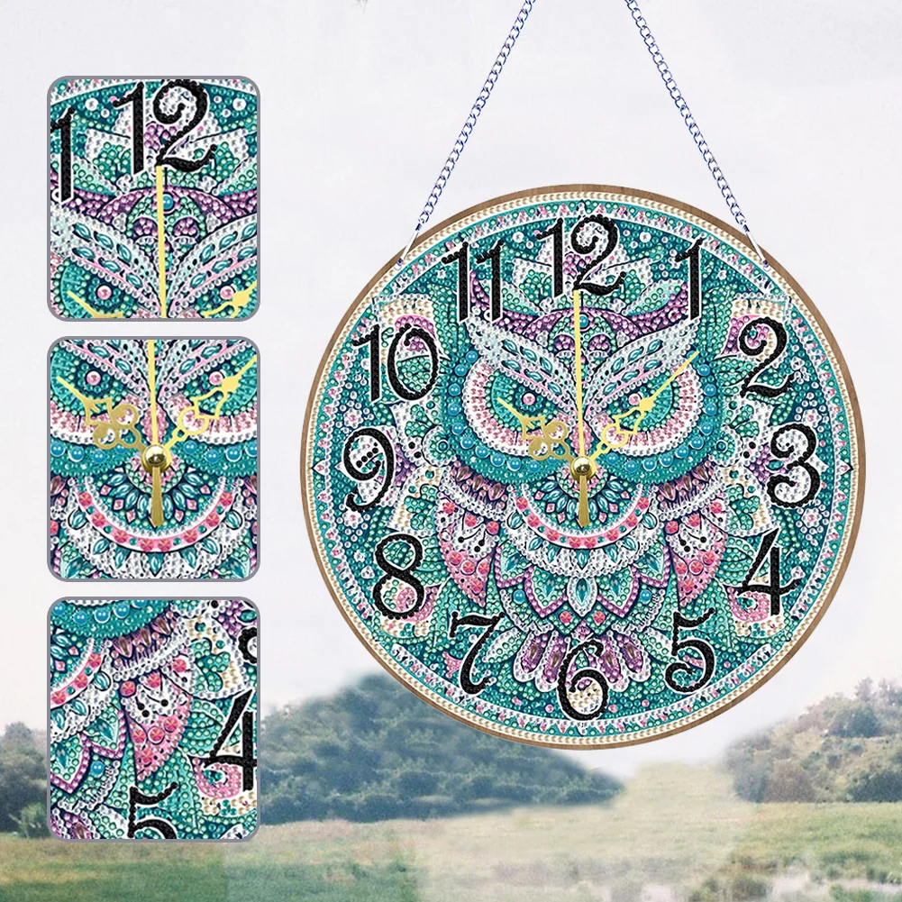DIY Owl Single-Side Wooden Special Shaped Diamond Painting Clock Art Craft Decor