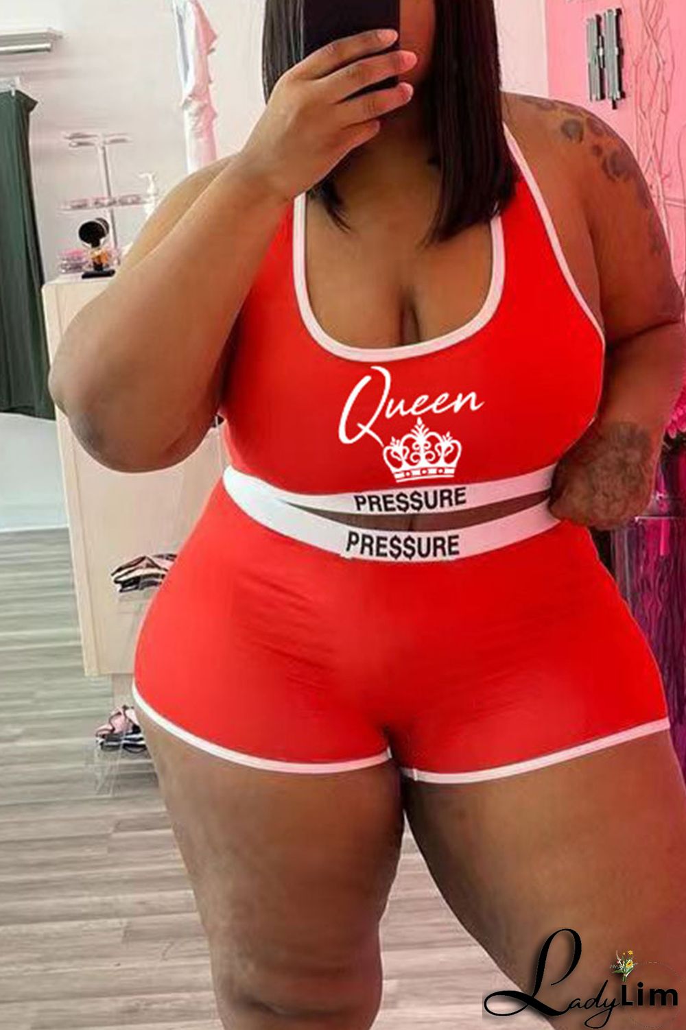 Red Casual Print Split Joint U Neck Sleeveless Two Pieces