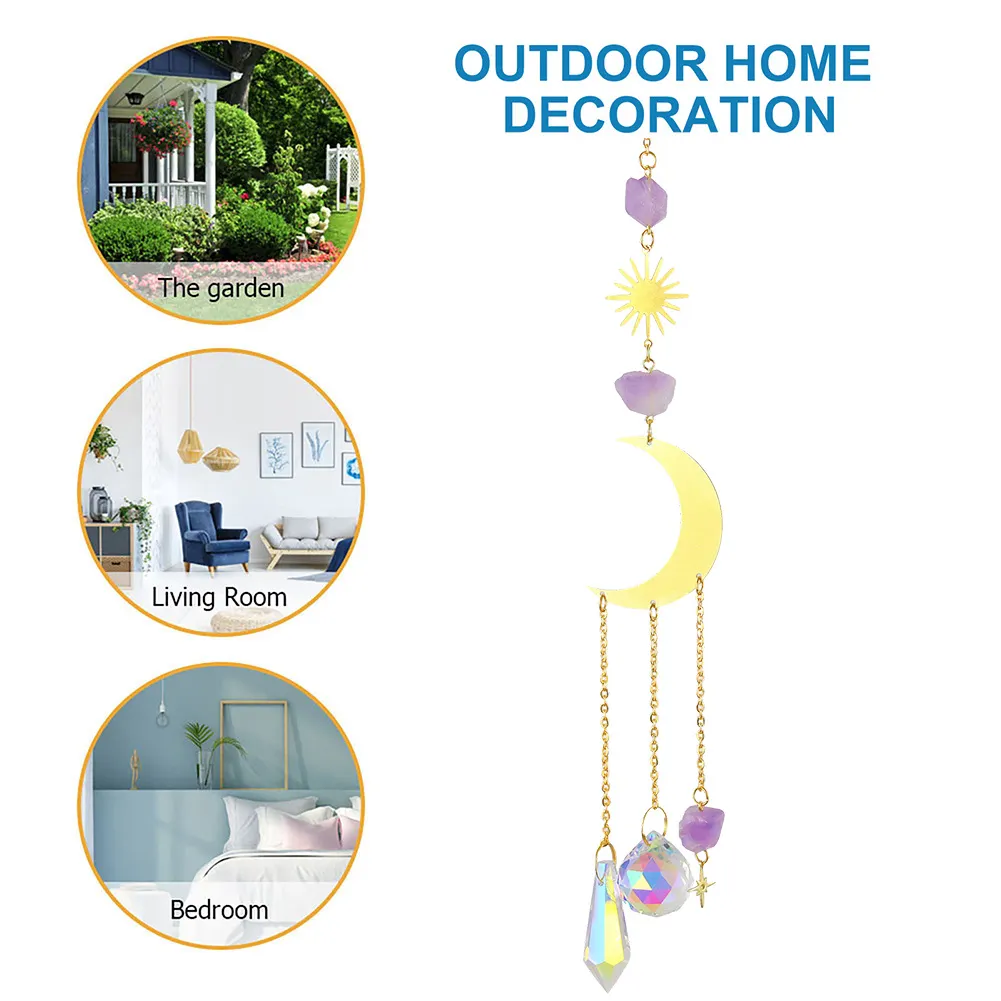 Crystal Wind Chime Star Moon Prism Hanging Pendant Home Garden Decor (F)