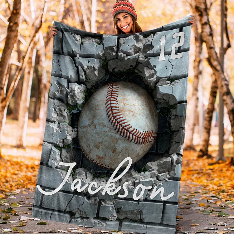 Personalized Baseball Blanket, Sport Theme Blanket with Number and Name Birthday Team Gift for Athletes Sport Lovers | BKKid730