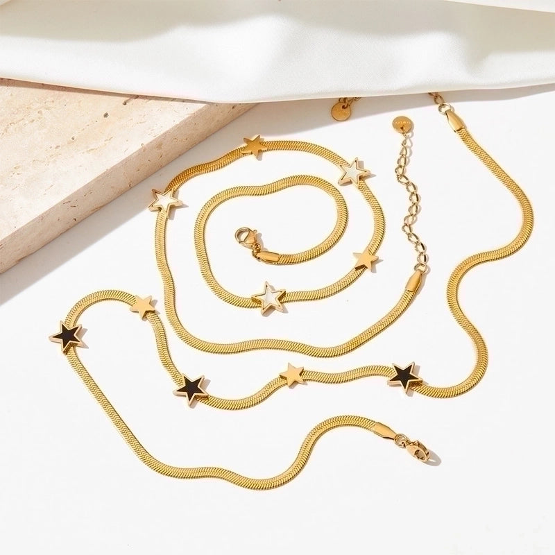 3 Pieces 304 Stainless Steel Titanium Steel White Gold Plated Gold Plated Classic Style Plating Star Bracelets Necklace