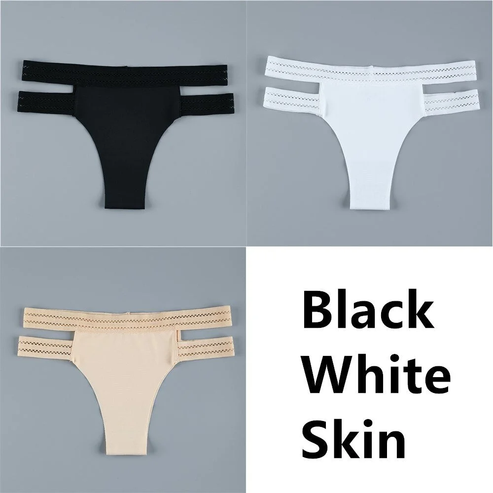 3Pcs Sexy Women Panties Seamless G-String Panties Set Lingerie Hollow Soft Briefs Low Rise Thong Breathable Female Underwear New