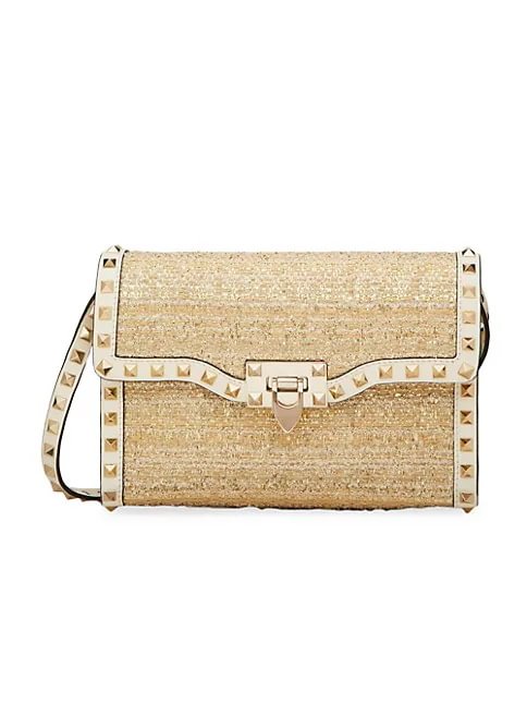 Valentino Garavani Small Rockstud Shoulder Bag in Bouclé Raffia