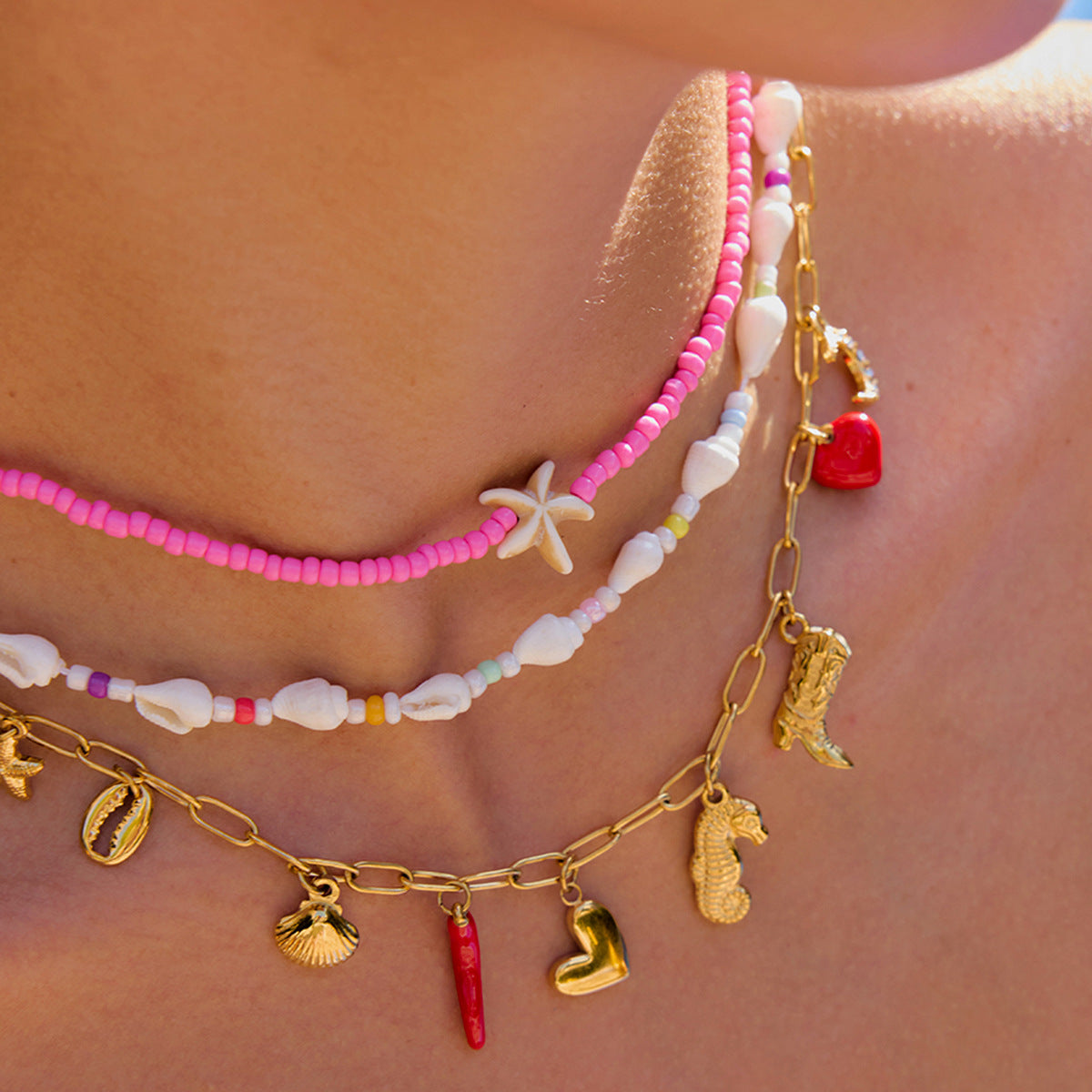 Jie Ding Bohemian Necklace Titanium Steel Rice Bead Necklace Accessories Women'S Summer Hit