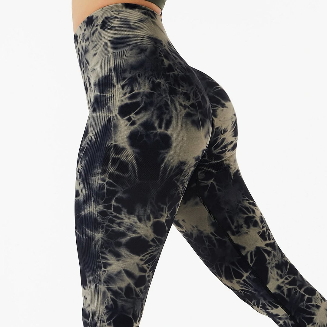 Buy black high waist side stripes back contour scrunch butt lifting sweat-wicking tie-dyed nylon tight seamless workout leggings on Hergymclothing