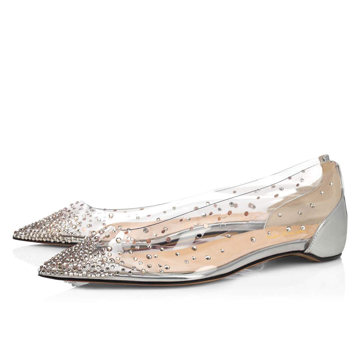 Silver & Clear PVC Closed Toe Rhinestone  Flat Pumps Nicepairs