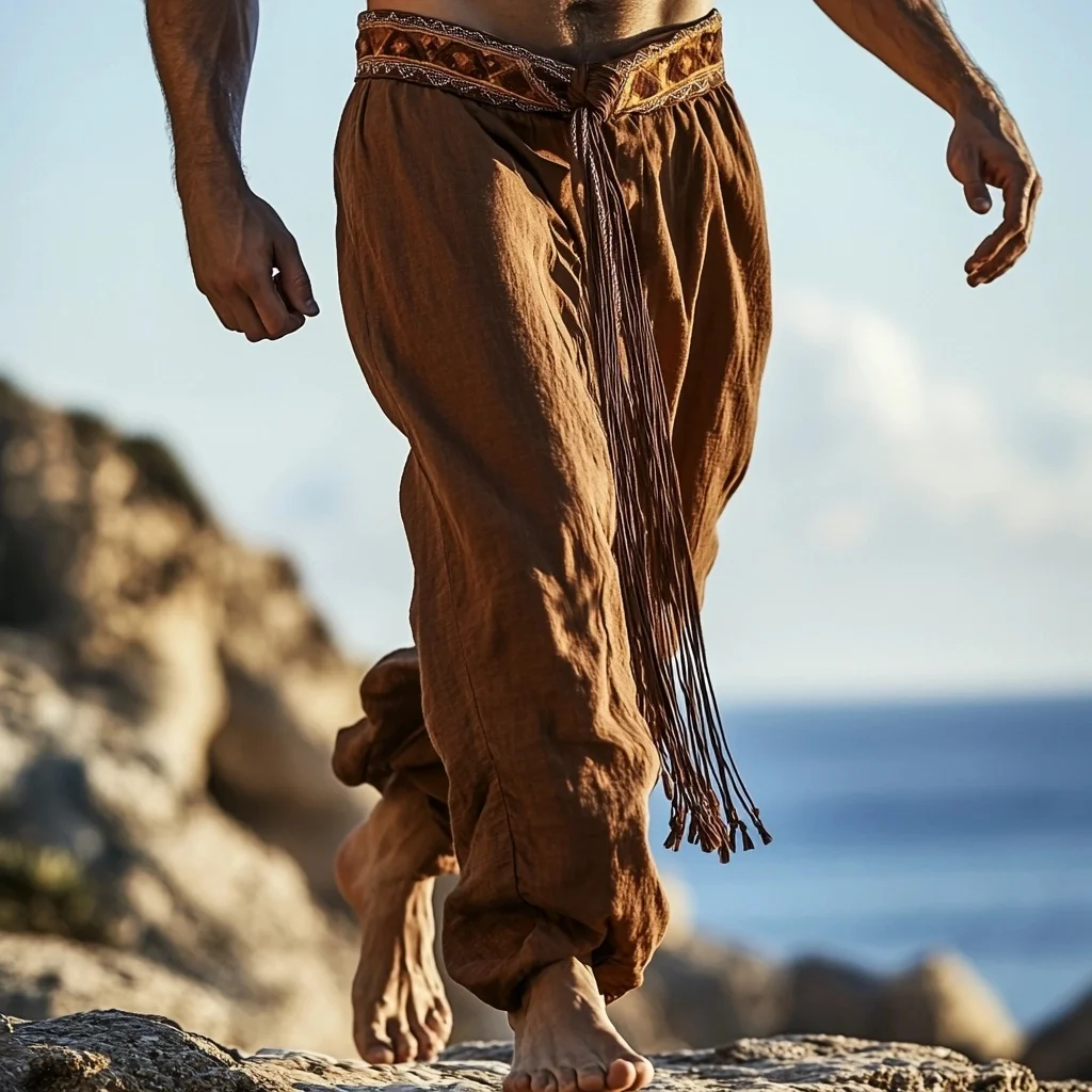  Bohemian Fringe Trousers with Intricate Belt Design-inspireuse